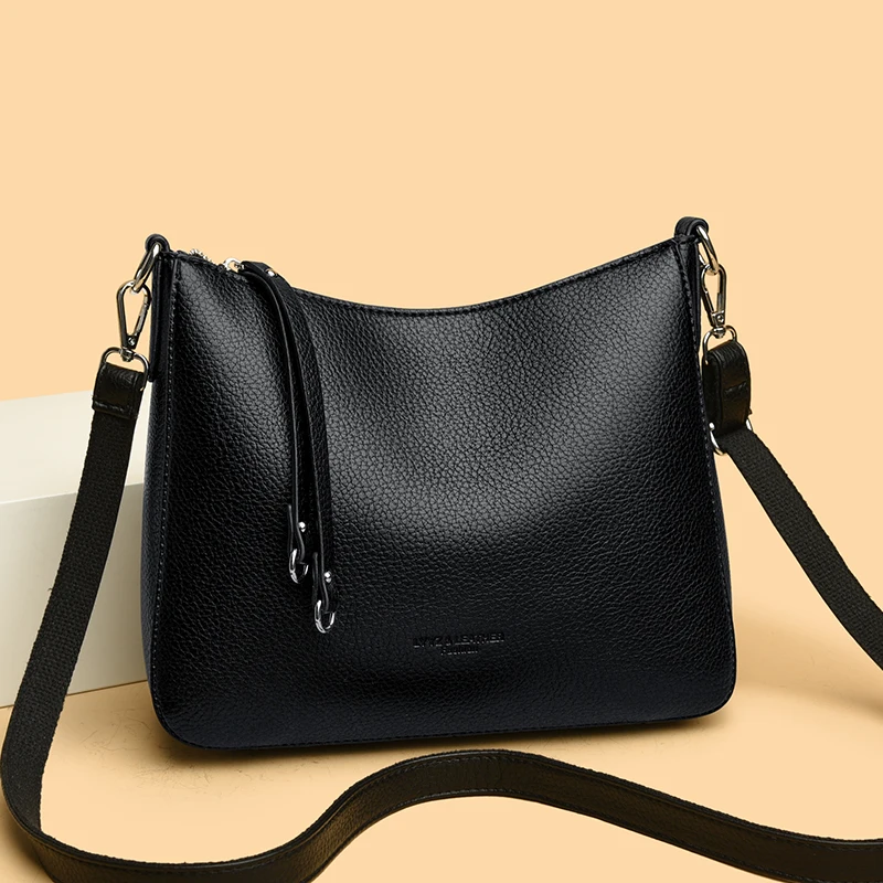 

Women's Shoulder Bag Leather Versatile Double Layer Large Capacity Simplicity Retro High Quality Luxury Female's Crossbody Bags