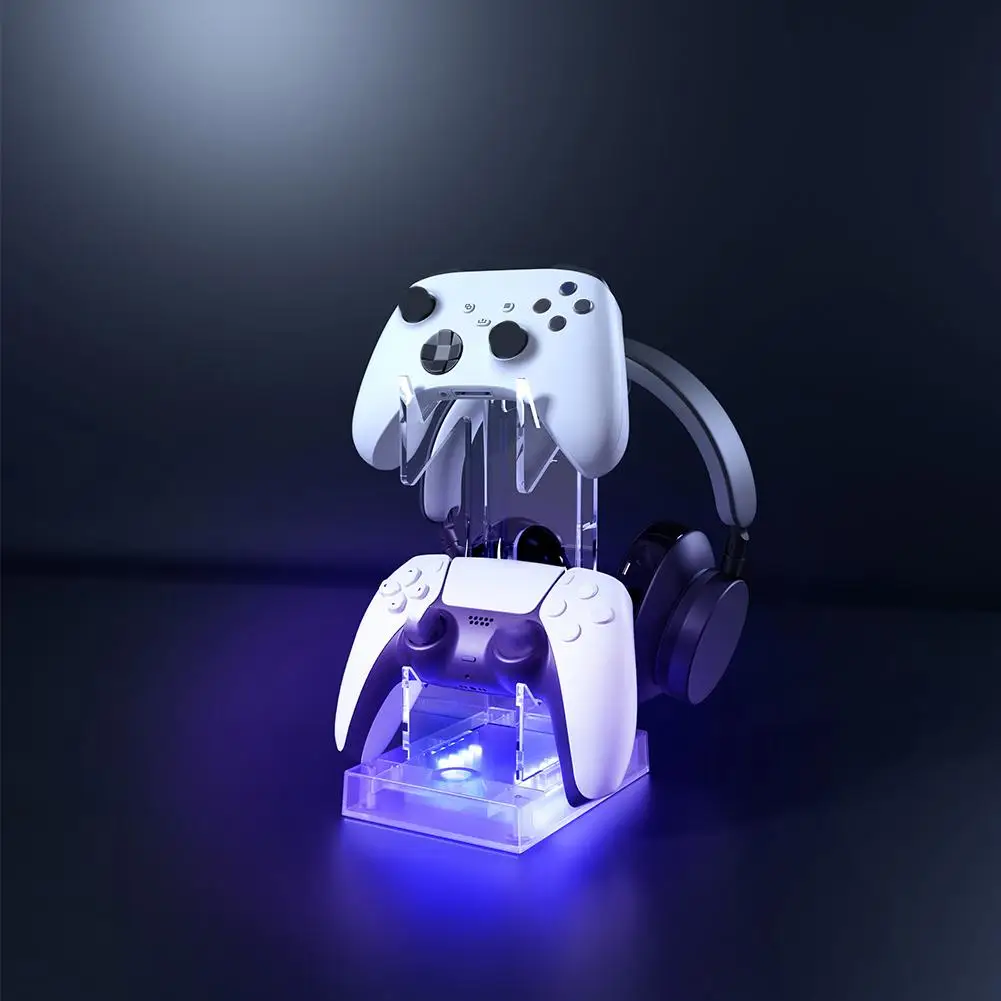 For PS5 Dual Sense Controller Holder With RGB LED Light Game Handheld Controller And Headphone Mount Bracket Stand For Xbox NS