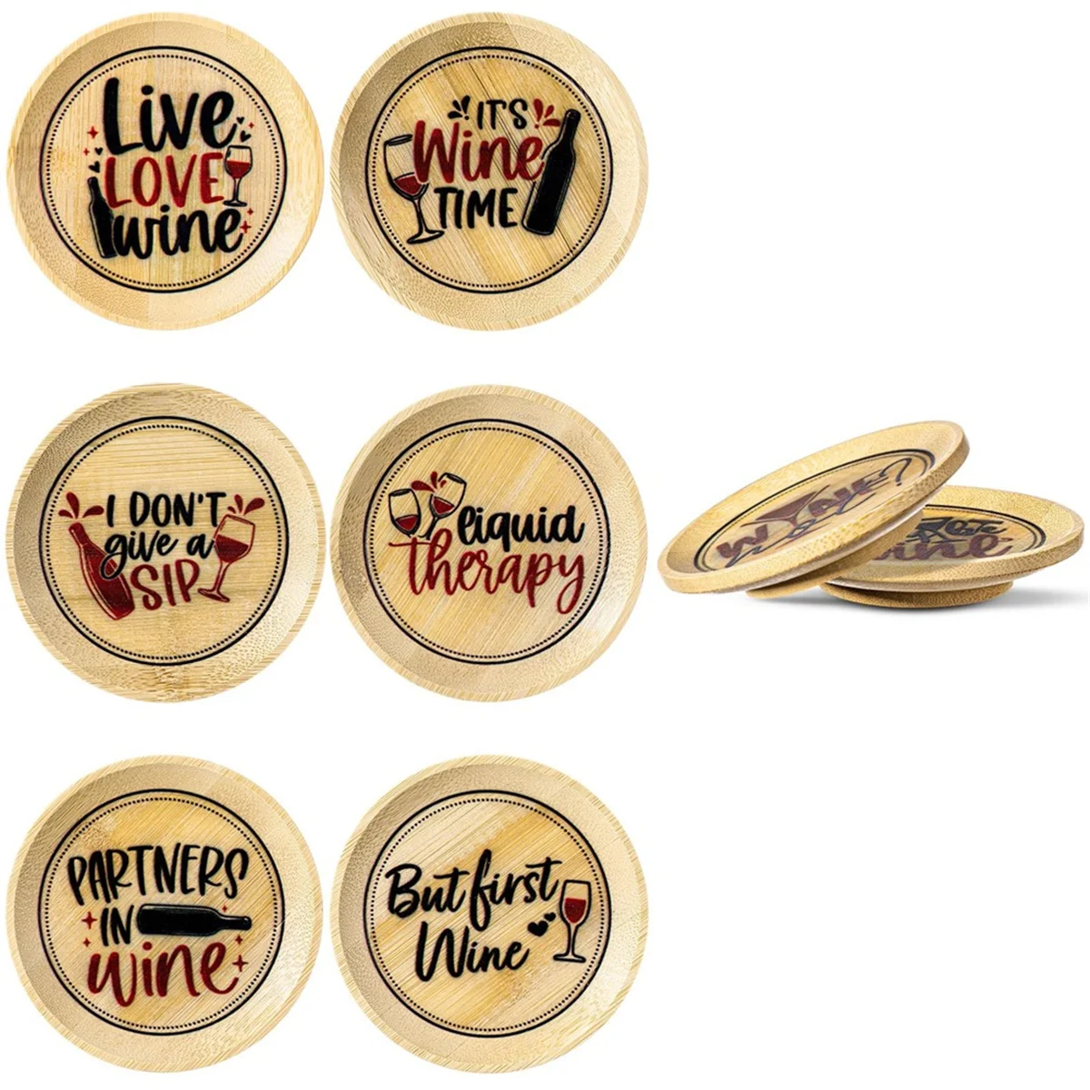 8 Pcs Wine Glass Charcuterie Topper Wine Glass Covers Bamboo Wine Glass Topper Coasters Plate Wine Glass Charcuterie SQ