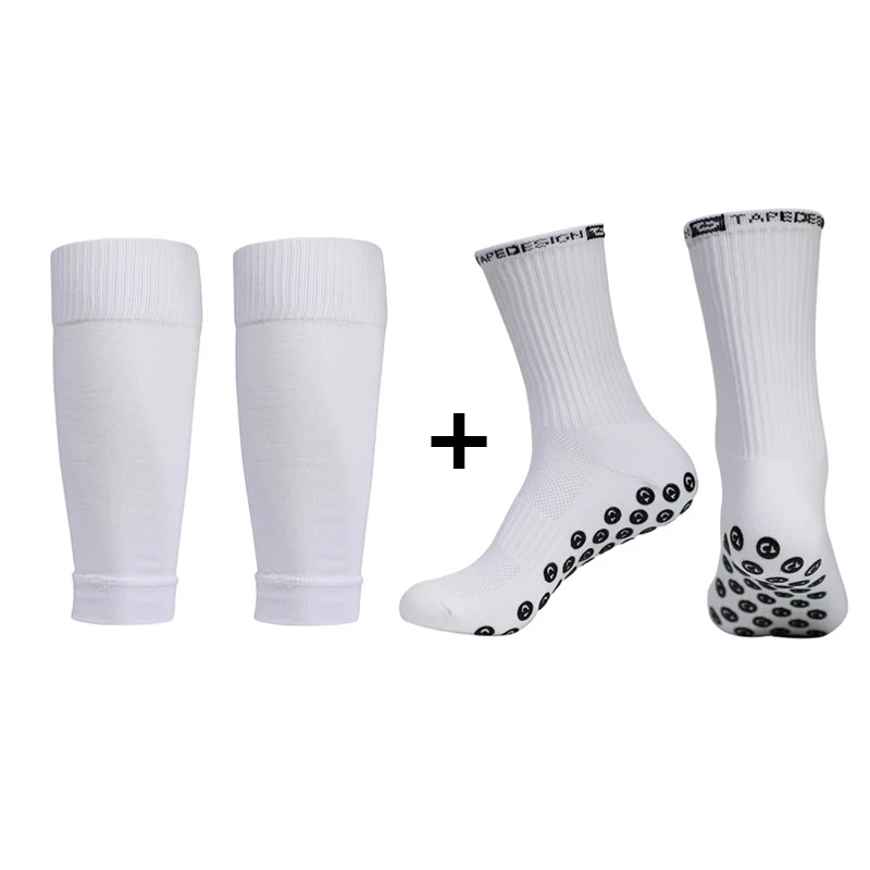 

2 Pairs Set Men Women Football Socks and Knee Pads Calf Sleeves Outdoor Sports Socks Protective Equipment Non-slip Soccer Socks