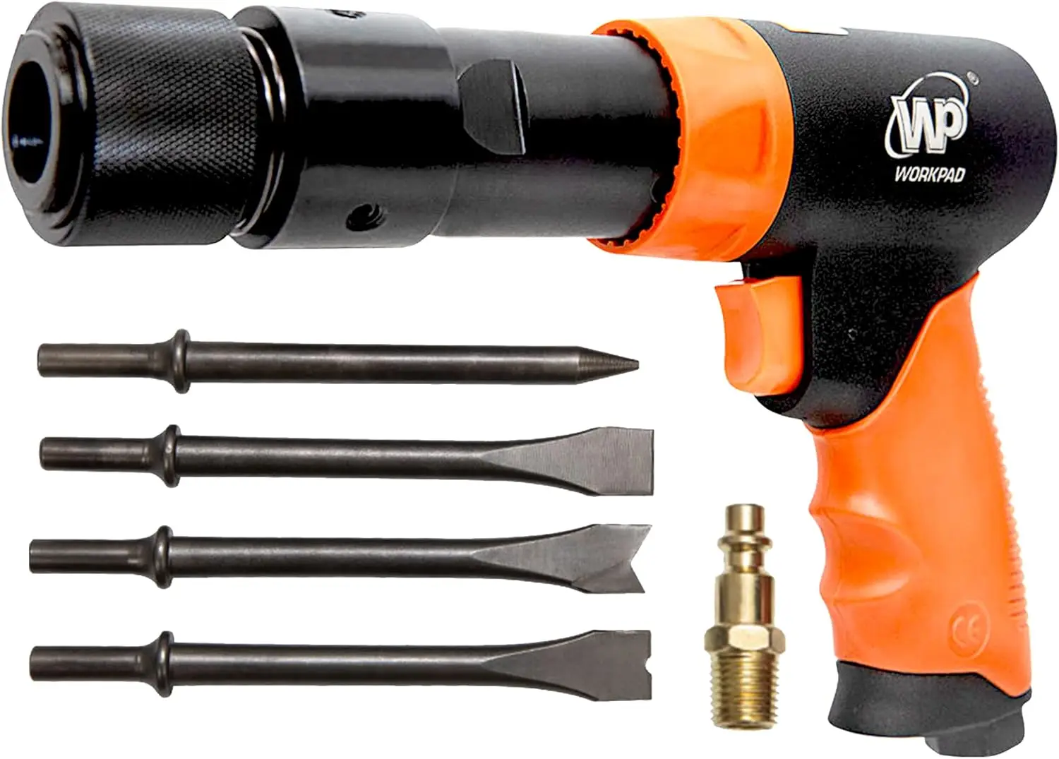 

190mm Long Barrel Air Hammer with Quick Change Chisel Retainer and 4-Piece Chisel Set, Pneumatic Tool