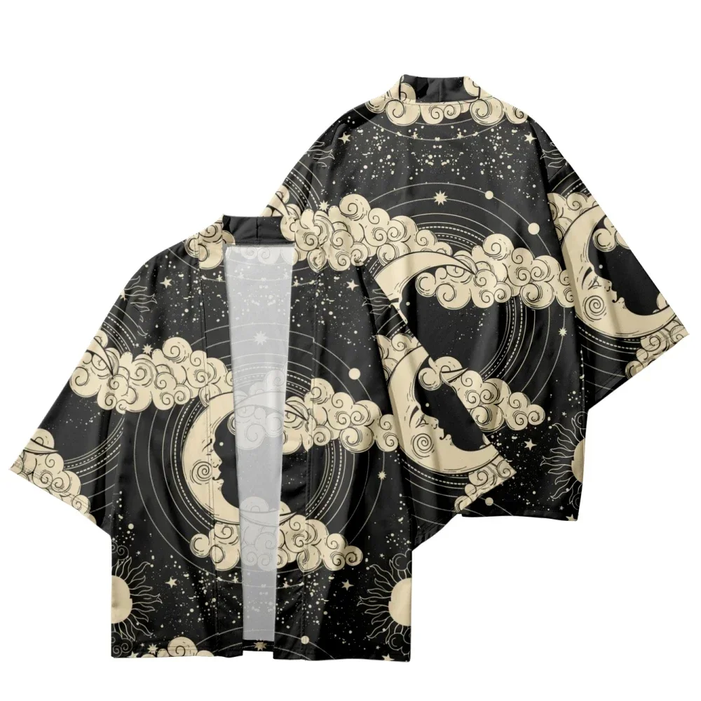 Summer Men and Women Kimono Moon Star Space Print Japanese Casual Loose Thin Coat Kimono Cardigan Beach Shirt Bathrobes Chic