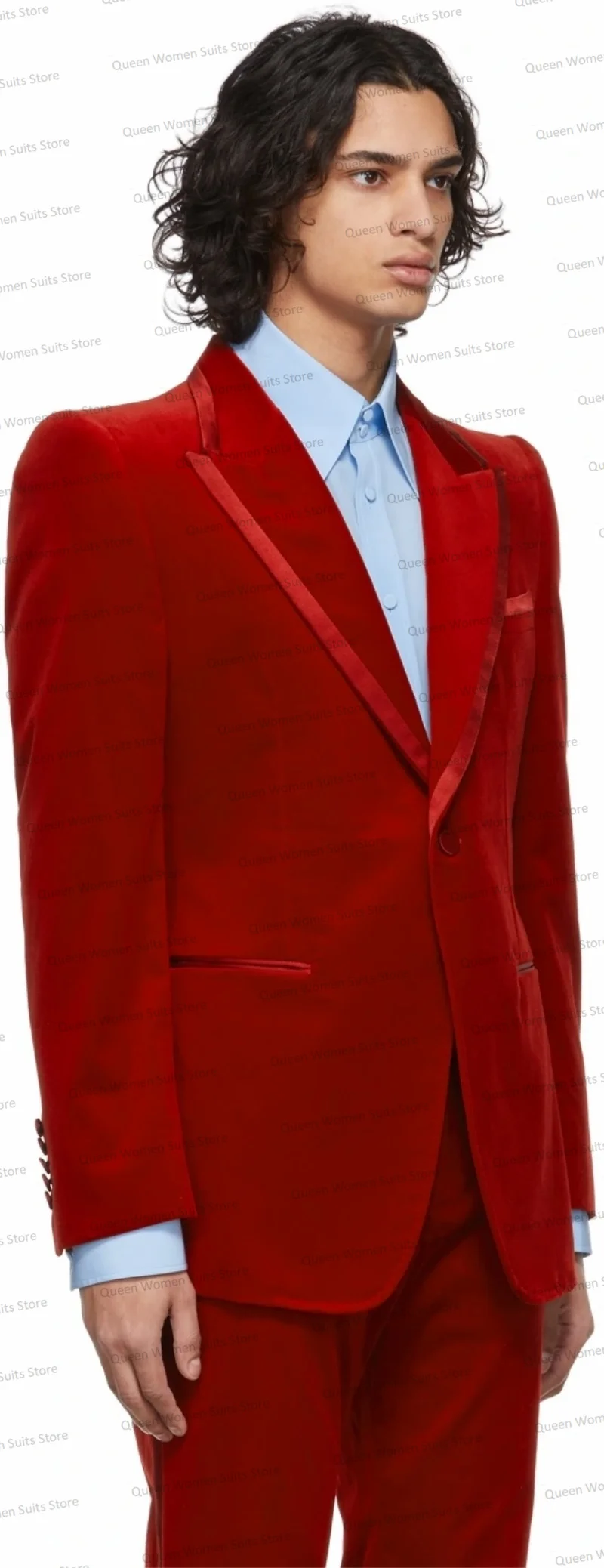 Conjunto de terno vermelho veludo masculino, sinuca de casamento, blazer, um botão, jaqueta e calças, custom made, casaco de baile, 2 peças