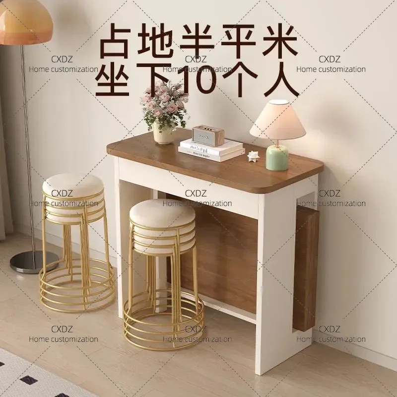 Retractable Folding Dining Table Walnut Finish Extendable Rectangular Table for Living Room Small Apartment Seats 10 People