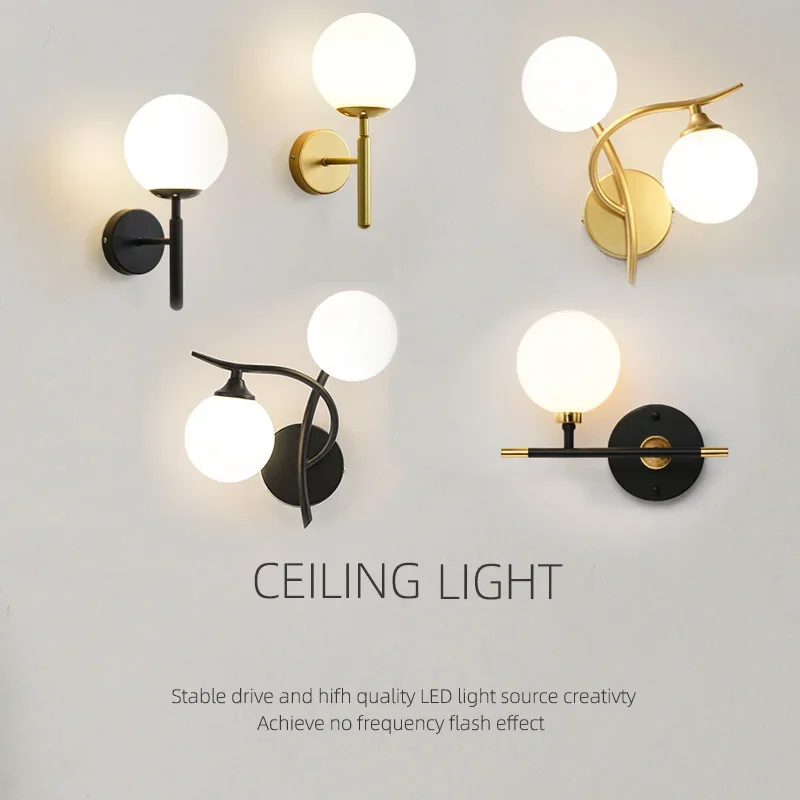

Modern Nordic Minimalist Double Ball Creative Wall Lamp Bedroom Bedside Light Living Room Staircase Aisle Home Decoration