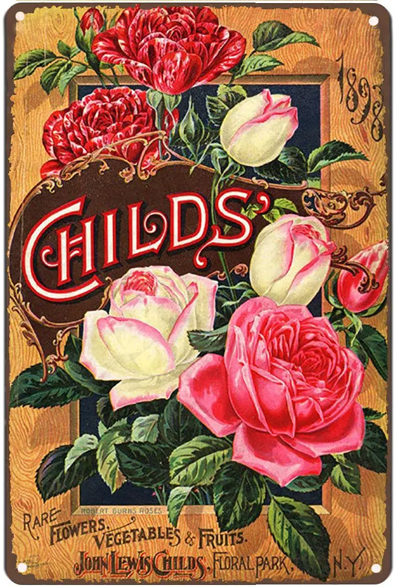 Metal Tin Retro Sign Vintage Flowers Art Print/Poster Pink Roses Floral Nature Plants Kitchen Garden Home Horticulture Wall Deco