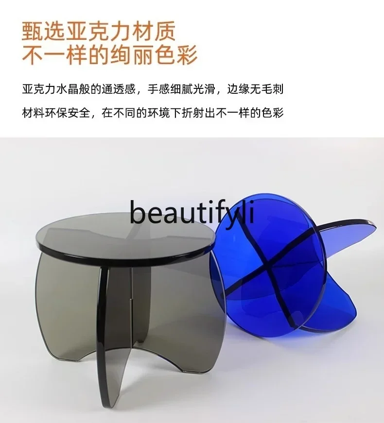 6239Light Luxury Round Acrylic Stool for Changing Shoes Transparent Simple Low Stool for Living Room Home Entrance Creative Benc