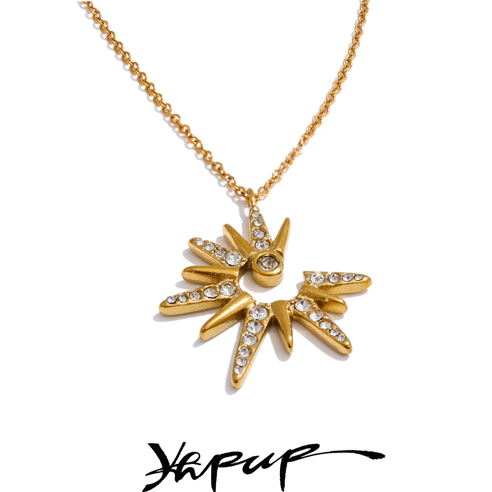 

Yhpup Waterproof Delicate Inlaid Zirconia Sun Pendant Necklace Popular Style Stainless Steel High Quality Jewelry Gift