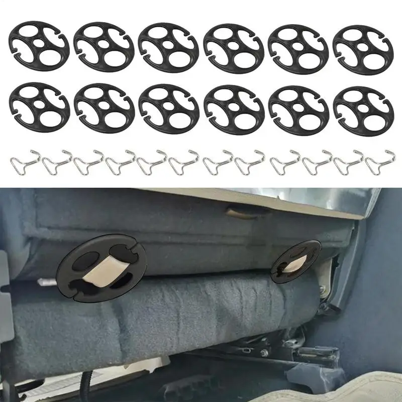 Car Seat Cover Hooks Set 12pcs Plum Plate Chuck + 12pcs Metal Hooks Car Interior Seat Cushion Buckle Plastic Card Fixed Fastener