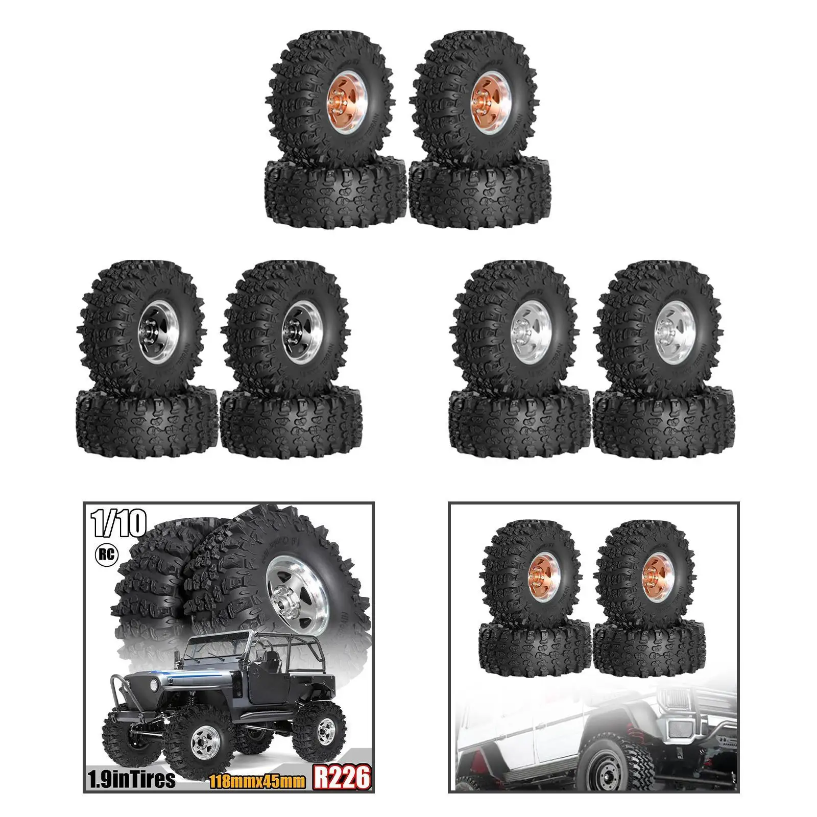 

4Pcs RC Wheels and Tires Set Sturdy Wheel Hubs for Axial 1:10 RC Car Crawler