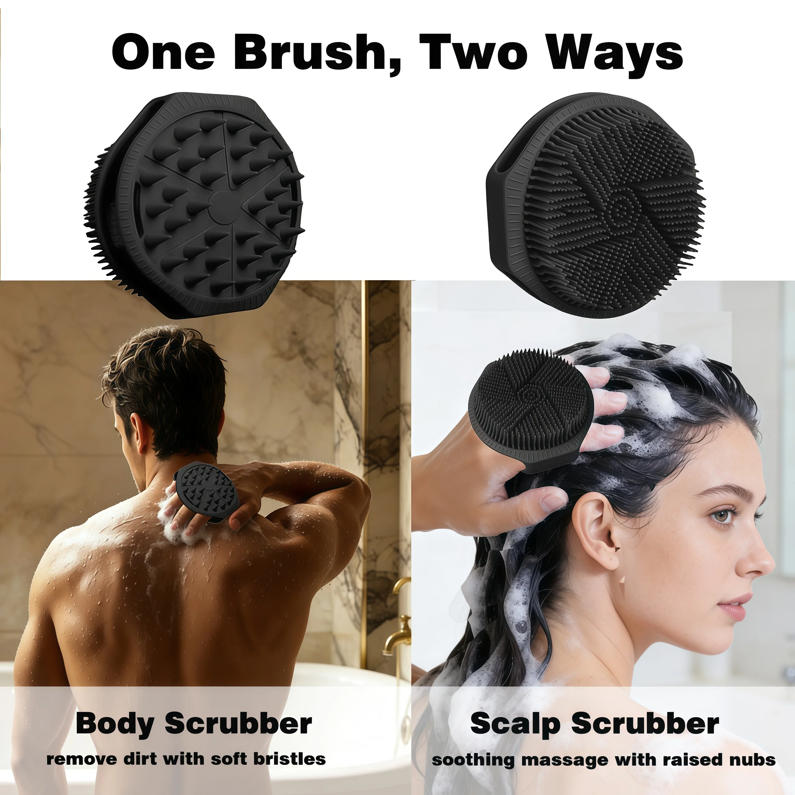 Silicone Body Scrubber, Loofah Double-Sided Body Brush,Shower Scrubber and Scalp Massager Shampoo Brush for All Kinds of Skin