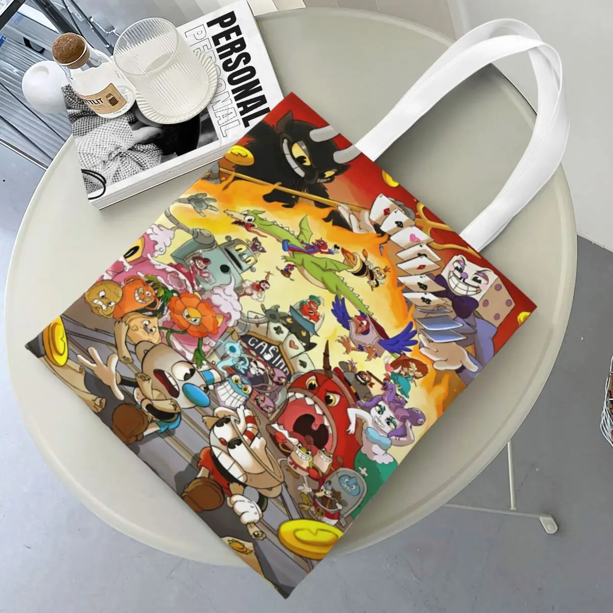 

Сумки-тоут унисекс Cuphead, продуктовая сумка большой емкости для сумок-шопперов