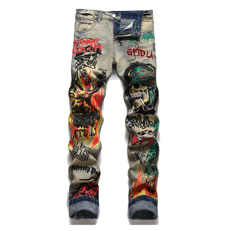 

Mcikkny New Fashion Ripped Casual Jeans Pants Hip Hop Streetwear Vintage Denim Trousers For Male Slim Fit