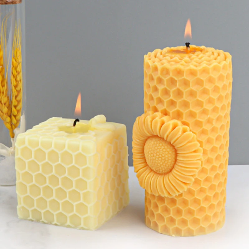 Geometry Honeycomb Candle Silicone Mold Square Beehive Soap Resin Plaster Mould Flower Cylinder Chocolate Making Home Decor Gift