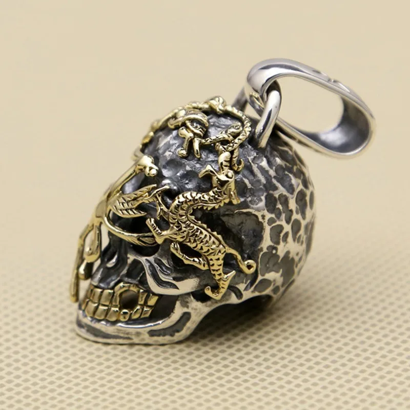 S925 Sterling Silver Vintage Personality Set With Copper Dragon And Phoenix Skull Pendant Men's And Women's Gifts