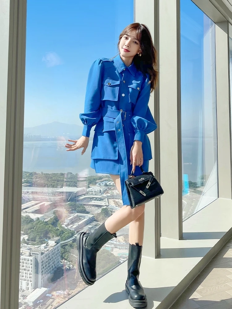 

new 2023 autumn and winter women's clothingWaist-Tight Design Lantern Sleeve Dress 1011