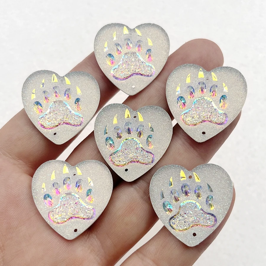 Shiny AB Color Bear Claw Heart Resin Sewing Rhinestone diy Jewelry Wedding scrapbook Aboriginal earring accessories 10pcs/lot