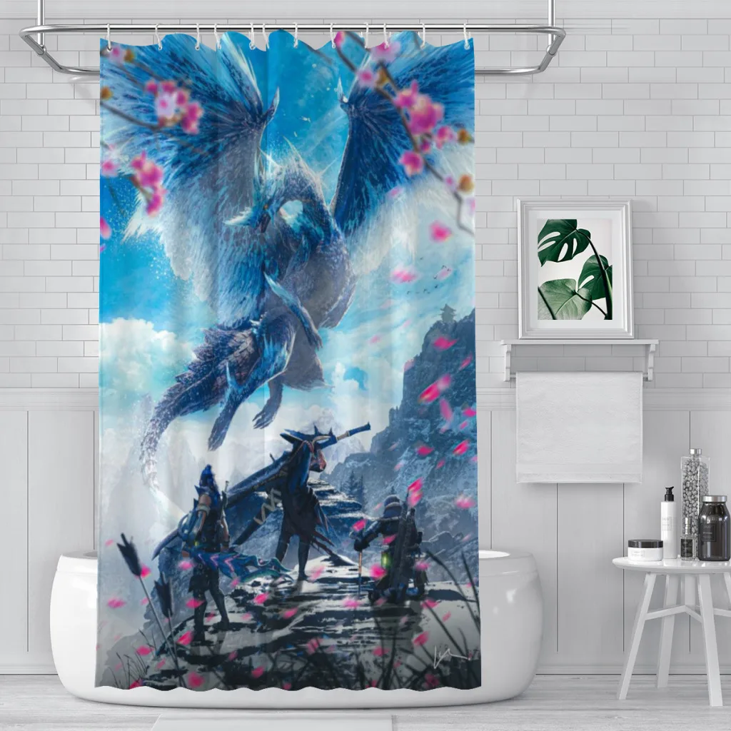 Hot Game M-Monster Hunter Shower Curtain  Bathroom Decoration Shower Curtain Birthday Gift