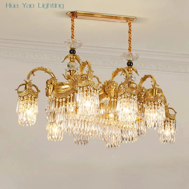 

French Style Restaurant Decoration Crystal Pendant Light Brass Lighting European Villa Hotel Dining Table Copper Chandelier