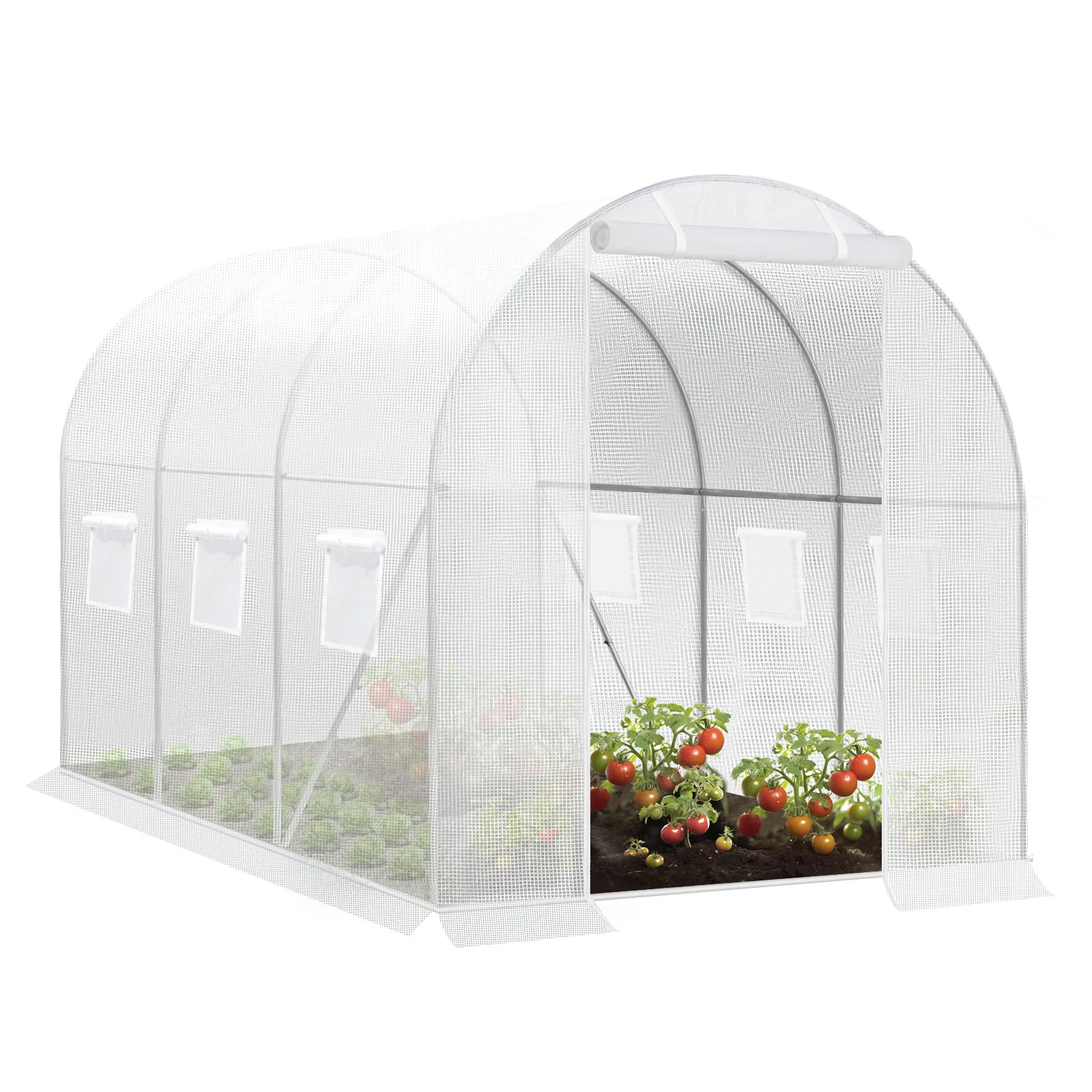 WOLTU 300x200x200cm Folien-Gewächshaus Winterfestes Polytunnel für den Anbau von Tomaten, Gemüse und Pflanzen mit Tür und 6 Fenstern