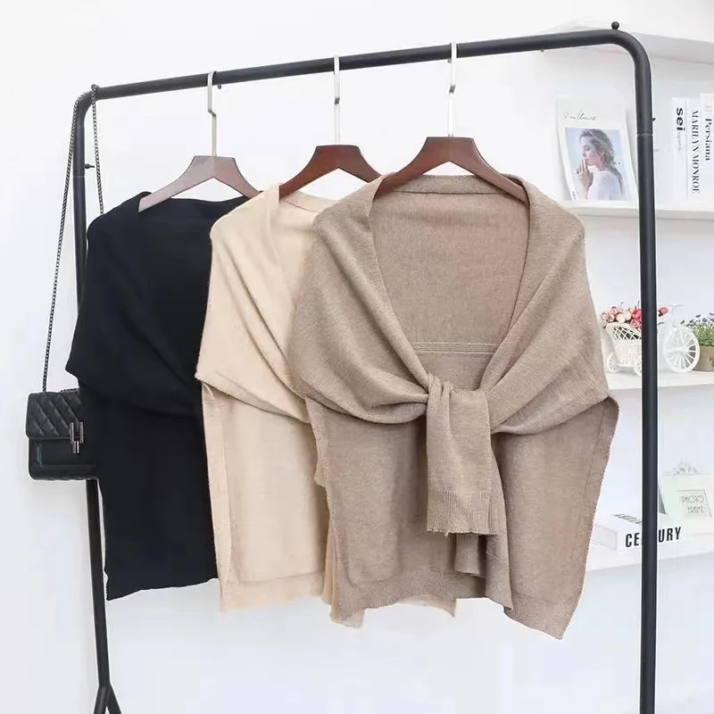 

2024 Shawl Knitted Tops Cape New High quality Korean Fashion Sweter Damski Warm Wild Solid Scarf Cardigan Poncho Ropa Mujer
