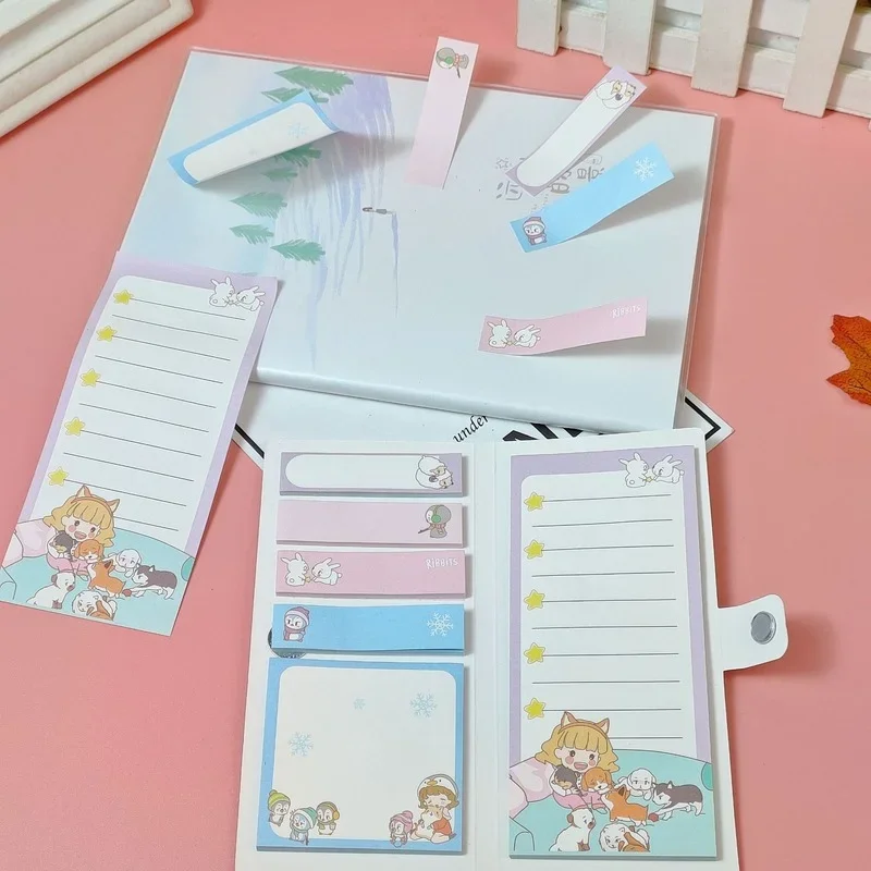 Portable Notes Sticker Paper SelfAdhesive Four Fold Flags Notes Tab Post Cute Animals Memo Pads Sticky Marker Colorful Bookmark