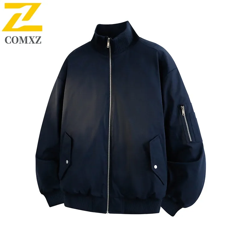 COMXZ 2025 بلون العصرية سترة الرجال ملابس العمل غير رسمية نمط يندبروف سترة قطن على الطراز الياباني في الهواء الطلق سترة مبطنة دافئة