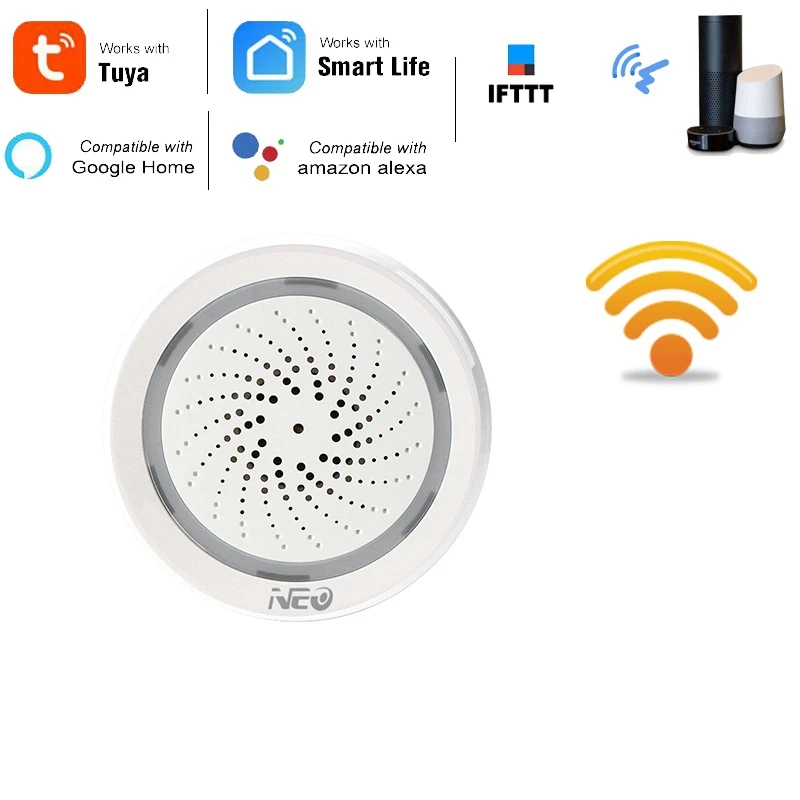 3X Temperature Humidity Alarm Sensor Wifi Siren Tuya Smart Life App Work With For ECHO Alexa Google Home IFTTT