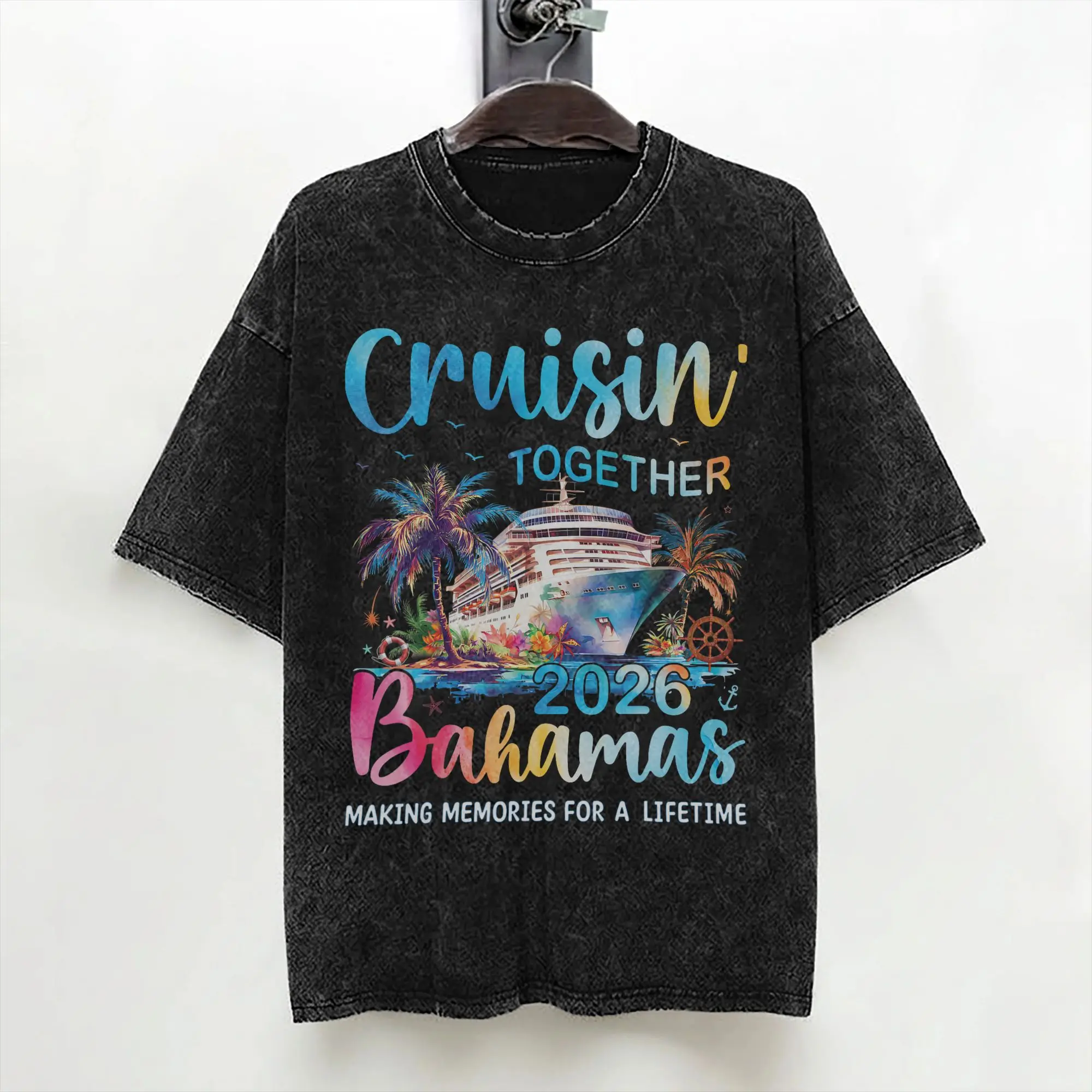 Cruisin Together Bahamas 2026 Family Cruise Vacation T Shirts Washed 100% Cotton T-Shirt Men Women Streetwear Graphic Tees