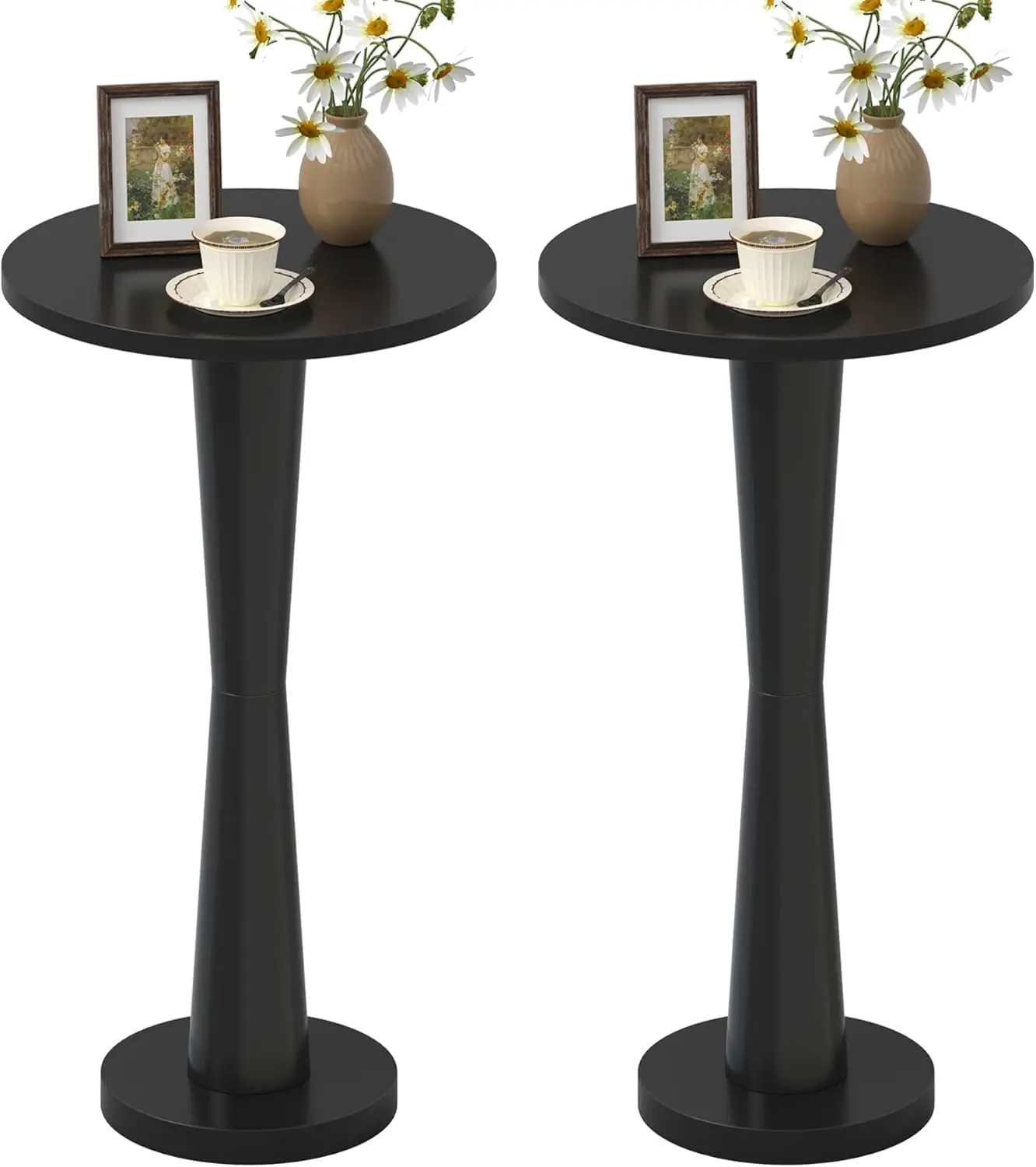 

Small Round Side Tables Set of 2, Wood Pedestal Drink Tables, Accent Coffee End Tables with Solid Wood Leg for Small Space, L