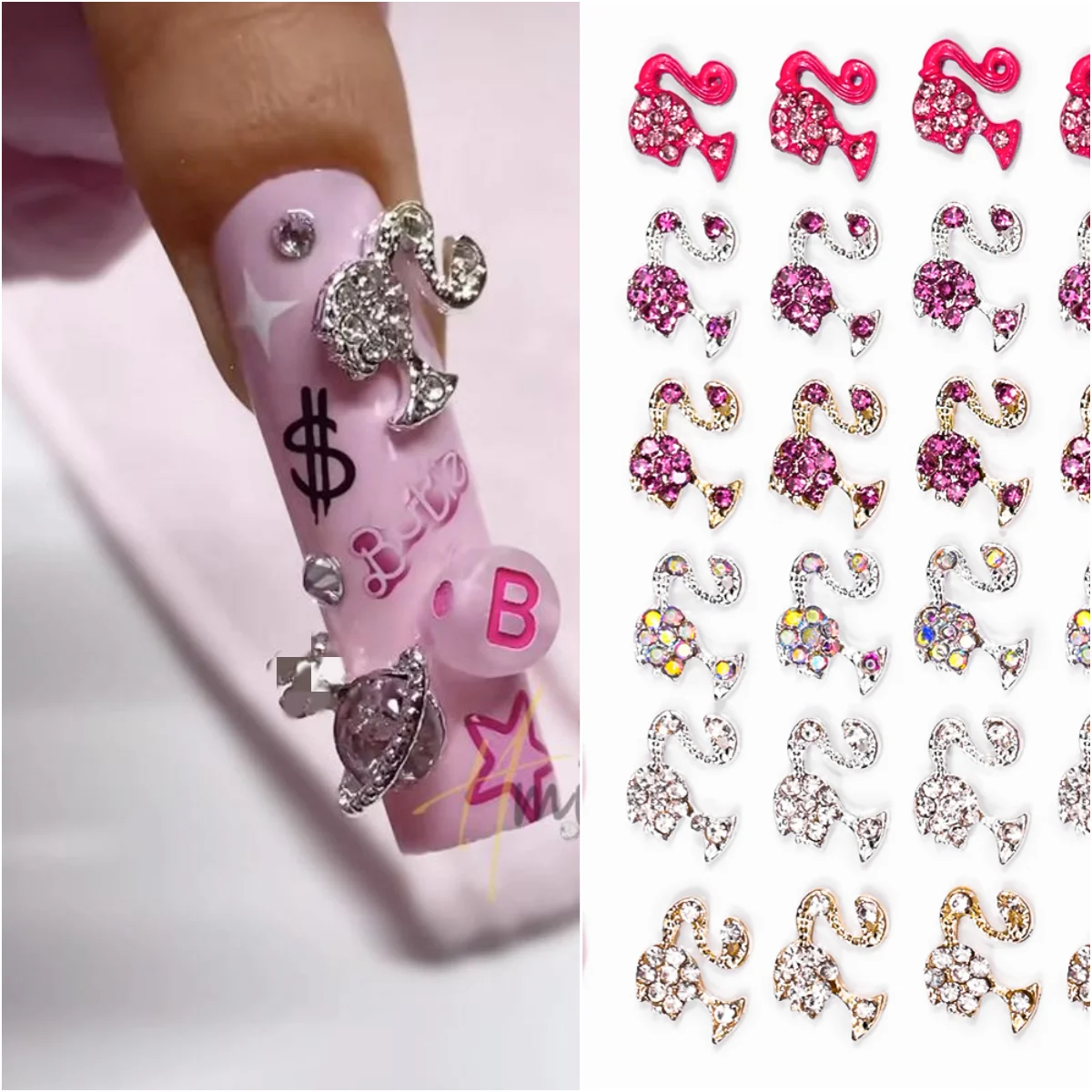 

10pcs BB 3D Girl Shiny Nail Charm Kawaii Crystal Rhinestones Luxury Alloy Jewelry Crystal for DIY Nail Art Decoration Accessorie