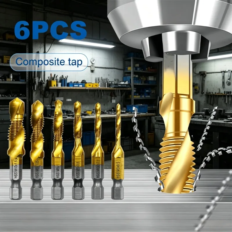 High-speed Steel Integrated Tap Machine Hole Chamfering Tool M3-M10 Titanium-plated Composite Hexagonal Drill Bit Multi-function