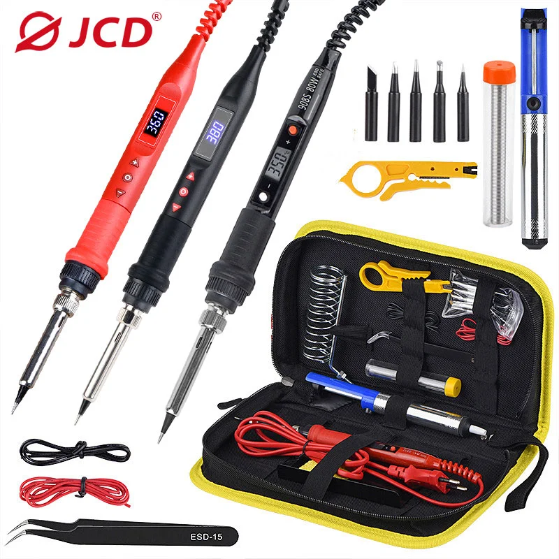 JCD-Kit de fer à souder portable avec affichage numérique LCD, température réglable avec interrupteur, outils de soudage, 80W, 220V, 110V, 908U