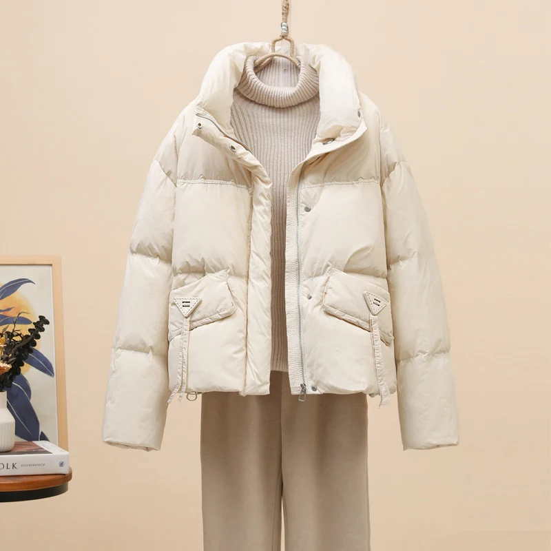 Schinteon ผู้หญิงลงเสื้อลําลองกว่าขนาดฤดูใบไม้ร่วงฤดูหนาว Outwear STAND COLLAR เป็ดสีขาวลงเสื้อ 2024 ใหม่แฟชั่น