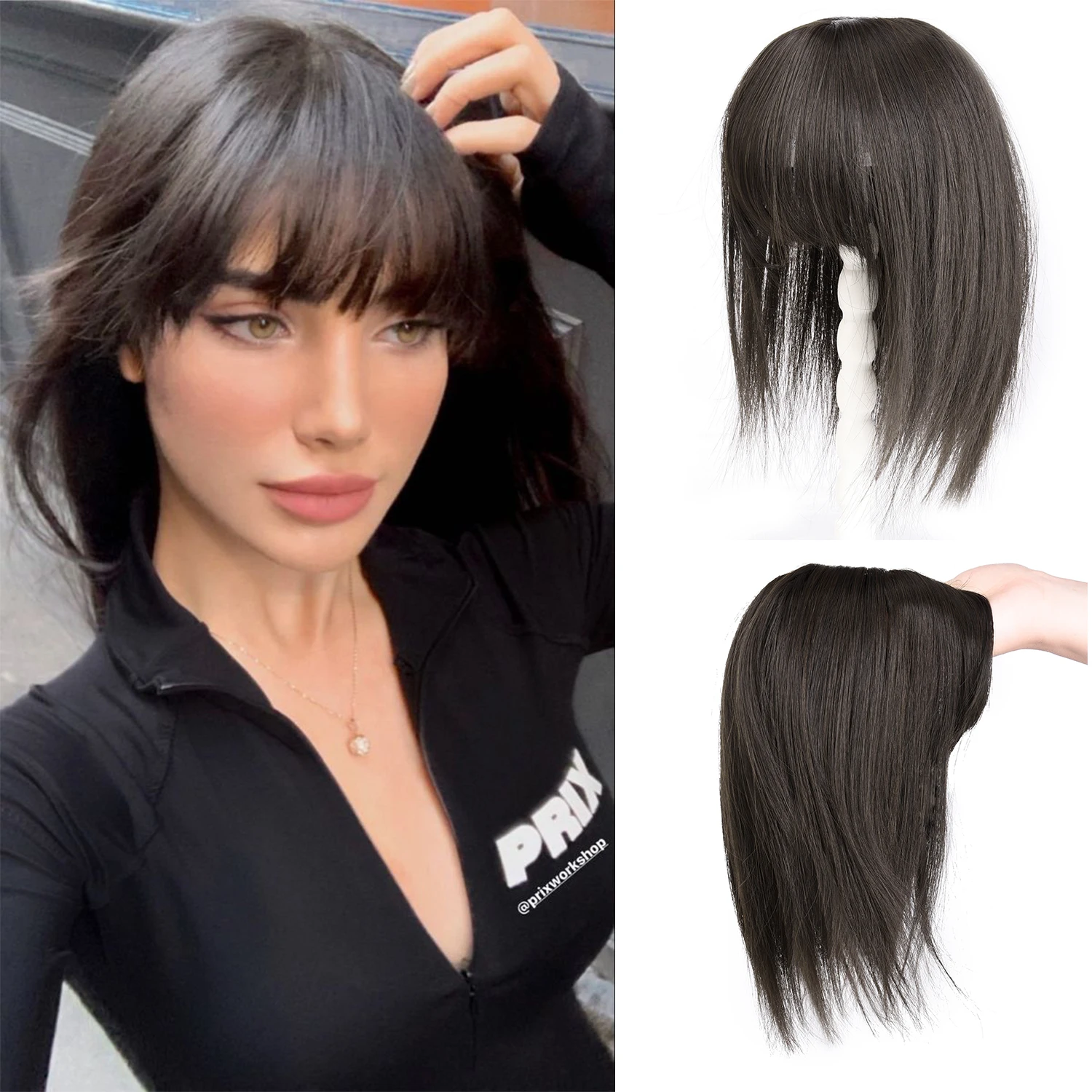 Silike Synthetic Topper Closure Lace Siliky Straight Clips Hair Extension For Women 12 inch Natural Black Hairpieces