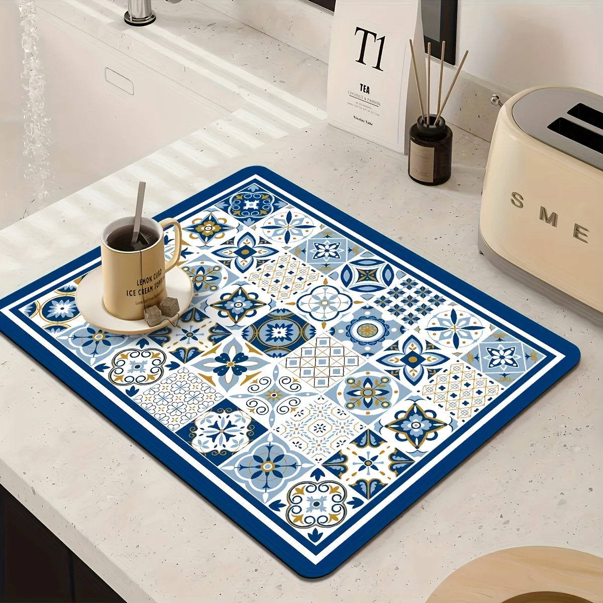 VIKAMA Bohemian Kitchen Drainage Mat, Water Absorbing Dry Coffee Machine Mat, Tableware Mat, Home Decoration
