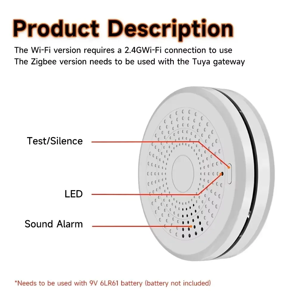 2-in-1 Zigbee Smoke and Carbon Monoxide Detector Wireless Smart Fire Alarm with App Notification Home Safety Security Sensor for image 3