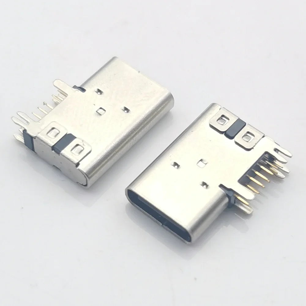 20PCS USB 3.1 Type C Connector 14 Pin Female Charging Socket Jack Receptacle Through Holes PCB Flag Type Angle 90 Degree 5A