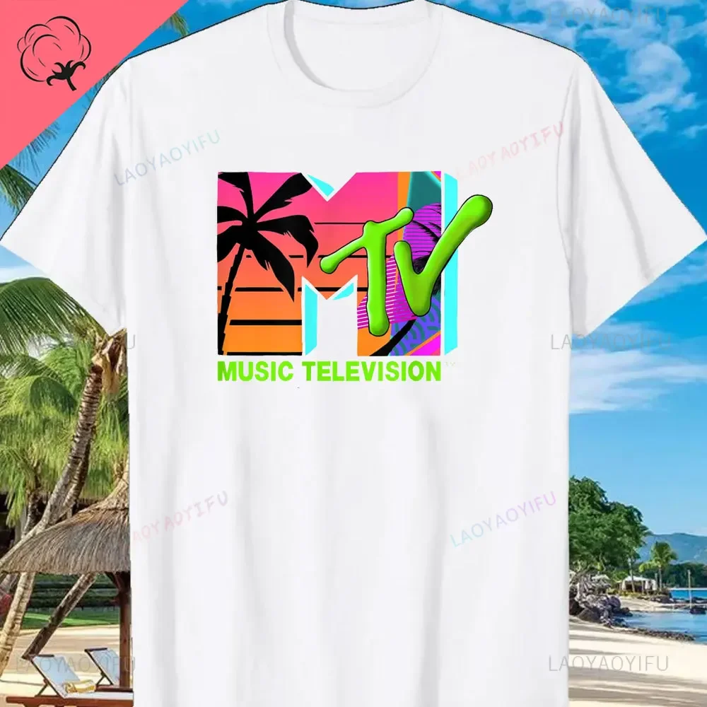 3D Printing Pattern MTV Beach Island Fashion Retro Graphic T-shirt Sunset Palm Tree Print Top Unisex Summer Fashion Collection