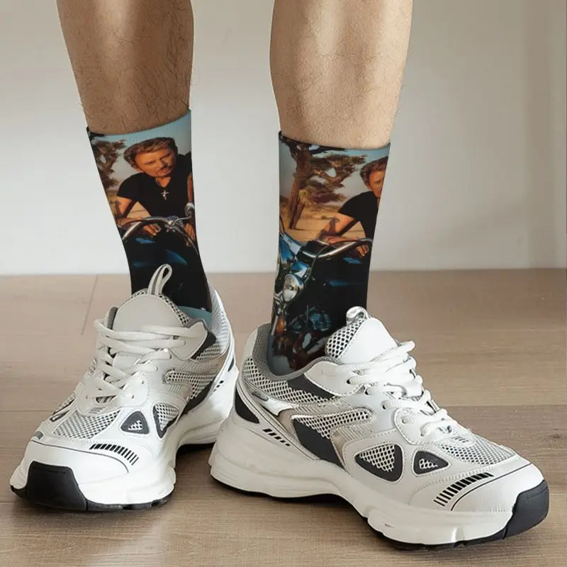 Motorcycle Johnny Hallyday Men Women Crew Socks Unisex Cool French Rock Singer Spring Summer Autumn Winter Dress Socks