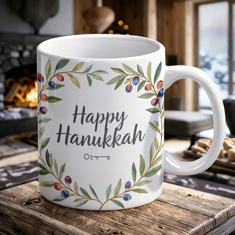 

Watercolor Olive Wreath Ceramic Mug, Coffee Cup, Milk Cup, Office Tea Cup, Drinking Cup, Fade-Resistant, Gift for Friends