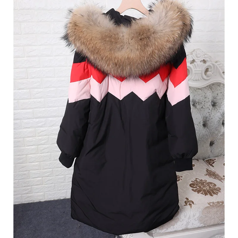 Maomaokong 2022 Natural Real Big Raccoon Fur Collar Down Jacket Women Female Winter Warm Luxury Coats Parkas Puffer Jacket