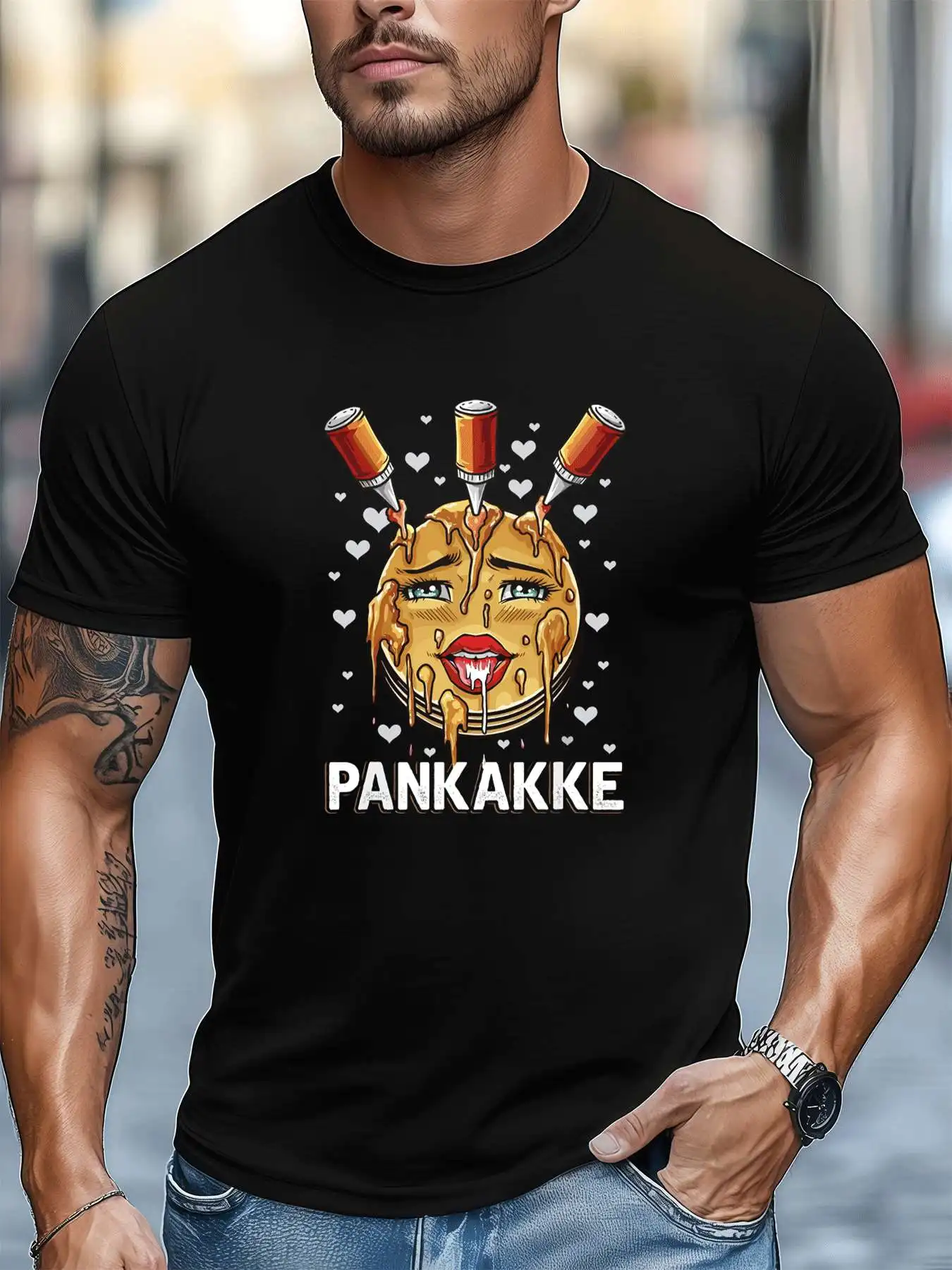 

Pancake Lover Graphic Tee Men's 220gsm New Summer Casual Crew Neck Pure Cotton Short-Sleeved T-Shirt