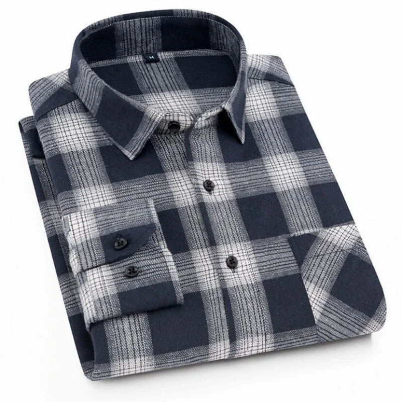 2025 Nowa męska flanelowa koszula w kratę Miękki komfort Slim Fit Style Marka dla mężczyzny Bawełna Wiosna Jesień Casualowe koszule z długim rękawem