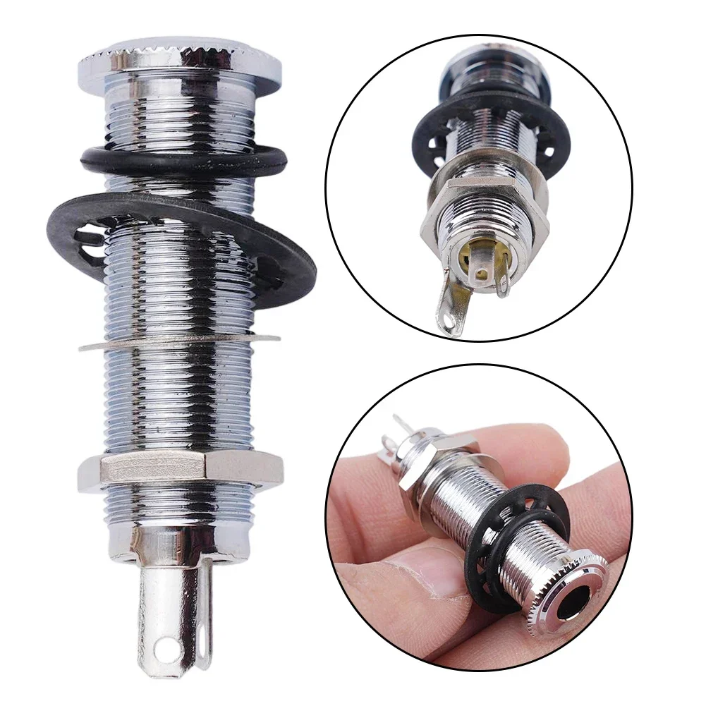 6.35mm Electric Guitar Bass Jack Plug Socket 1/4 Inch Stereo Output Input Brass Straight Ribbed Tube Jack Socket Plug