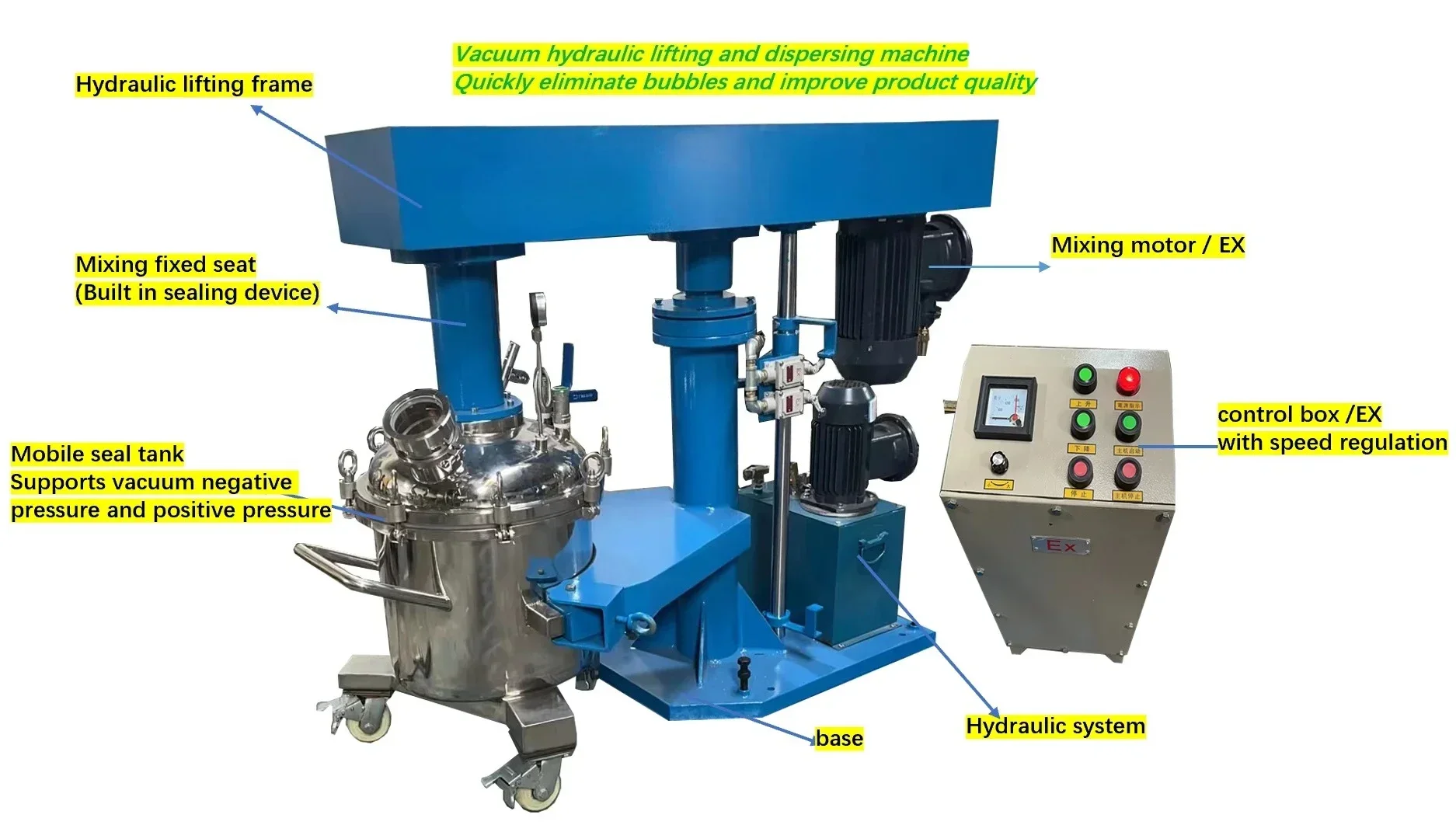 Hot Sales Stainless Steel Hydraulic Lifting Type High Speed Disperser Mixer for Paint Coloring Cream Glue factory price