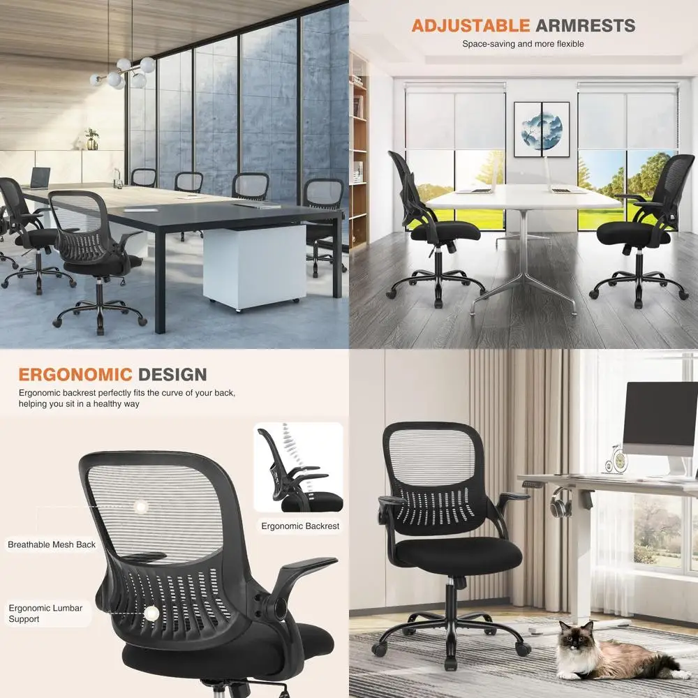 

Ergonomic Mid-Back Mesh Swivel Chair with Lumbar Support and Flip-up Arms for Home Office Use