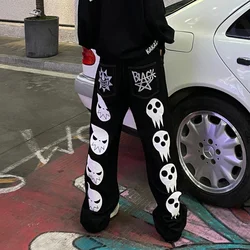 Y2k Jeans Hip Hop Print Baggy Black Denim Pants Men's Women's  Streetwear 2023 New Harajuku Fashion Rock Punk wide leg pants