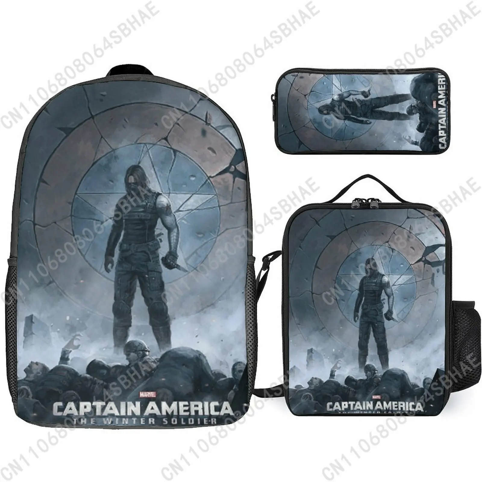 

Школьный рюкзак Marvel Bucky Barnes для подростков, учащихся средней и старшей школы, 3 шт., сумка для книг, сумка для обеда, сумка для карандашей, косплей