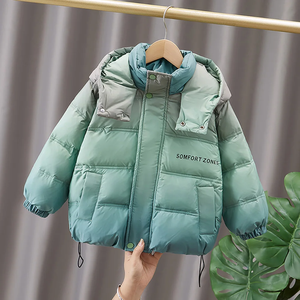 

Kids Boys Down Jackets Winter 2-8Years Old Boys Gradient Color Hooded Down Coats Thick Warm Children Snow Wear Overcoats